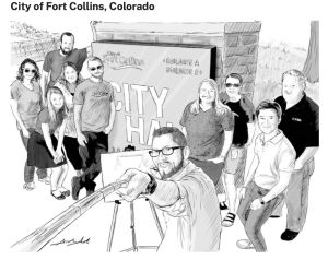 A stylized artwork showing a City Hall Selfie from Fort Collins, CO.