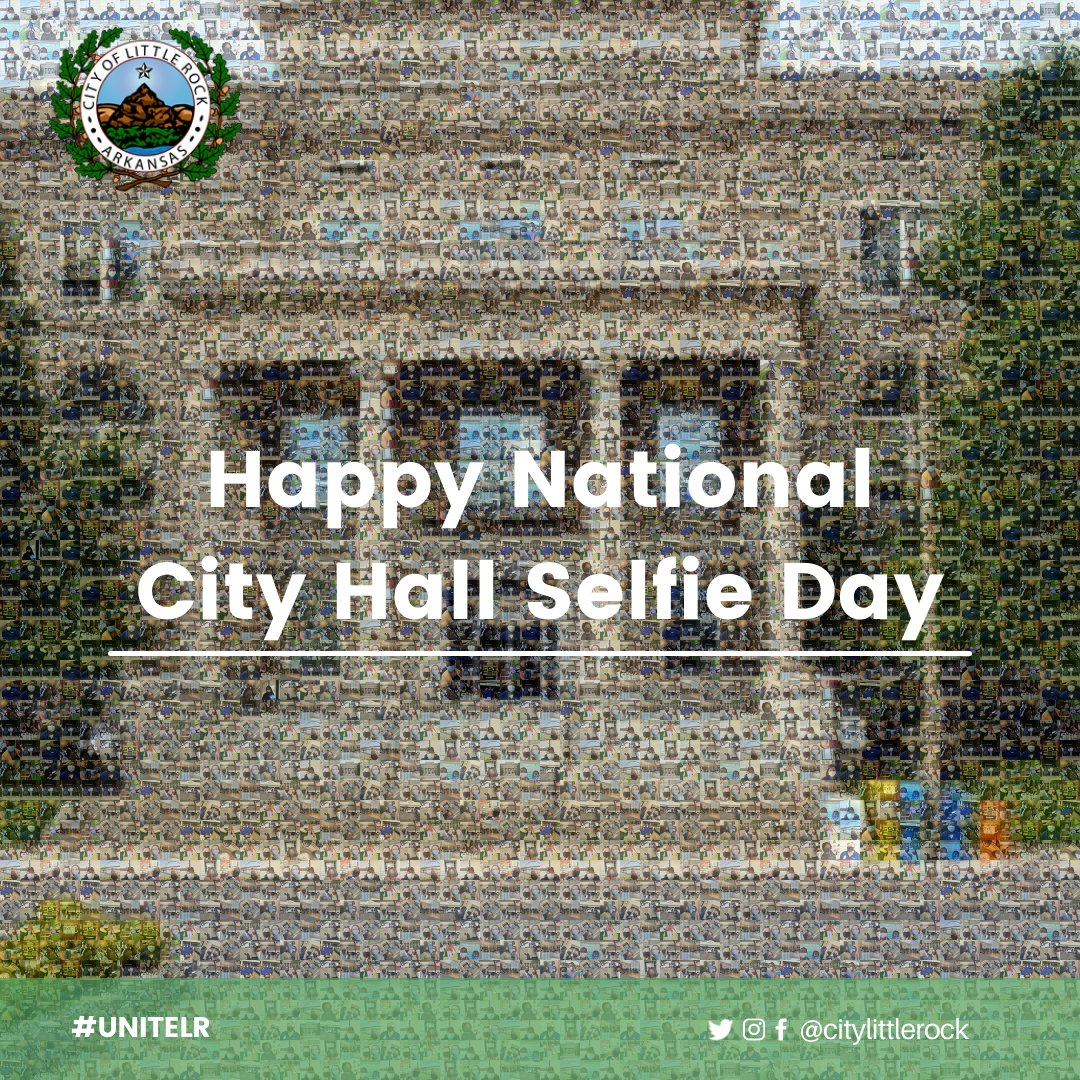 A collage made up of selfies to form Little Rock, AR City Hall