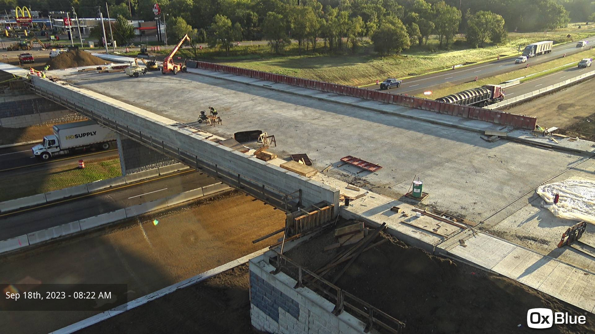 Aerial photo of a bridge under construction.