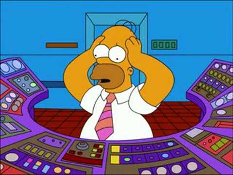 Homer Simpson looking at a lot of buttons.