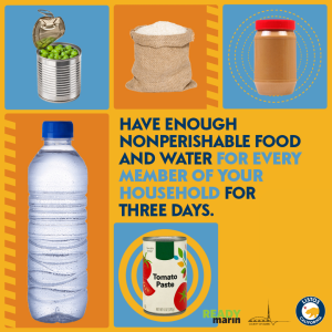 Ready Marin flyer encouraging people to have enough food and water for an emergency