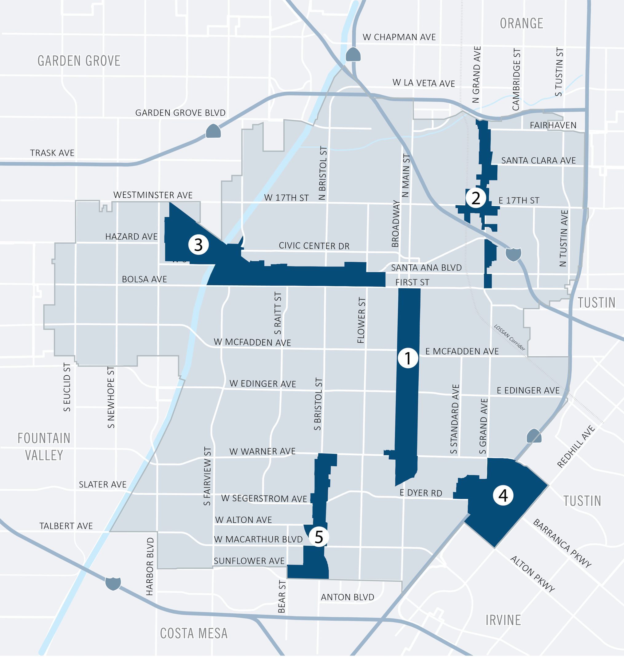 Figure LU-5 shows the locations of the five focus areas, where more detailed land use planning was required to guide future growth and development. 