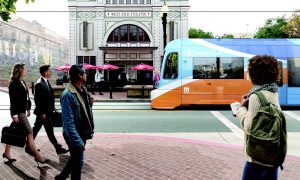 Visual simulation of OC Streetcar in downtown Santa Ana