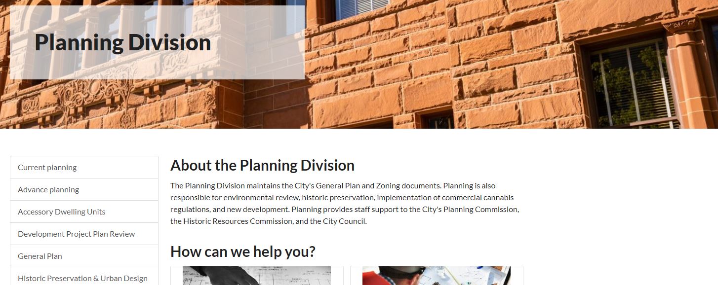 Screenshot of Planning Division Website