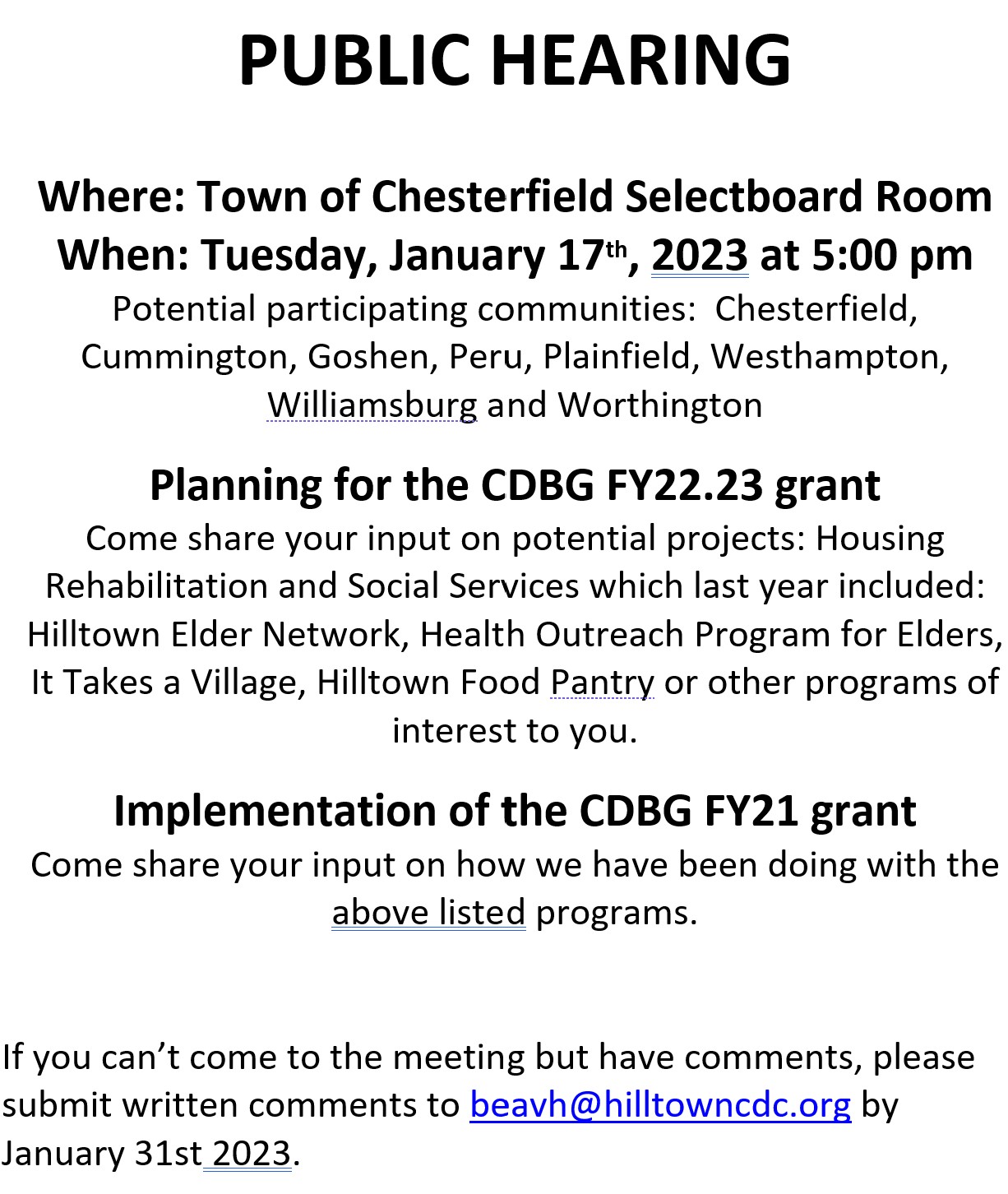 Community Development Block Grant Hearing Notice