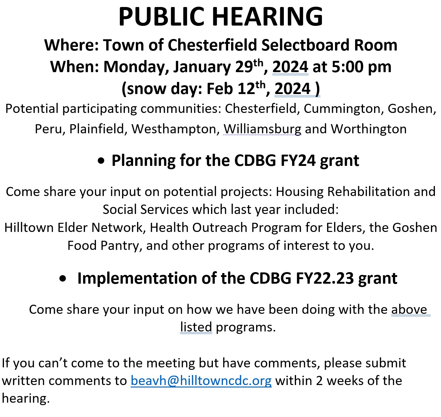 Community Development Block Grant (CDBG) 2024 Public Hearing Notice