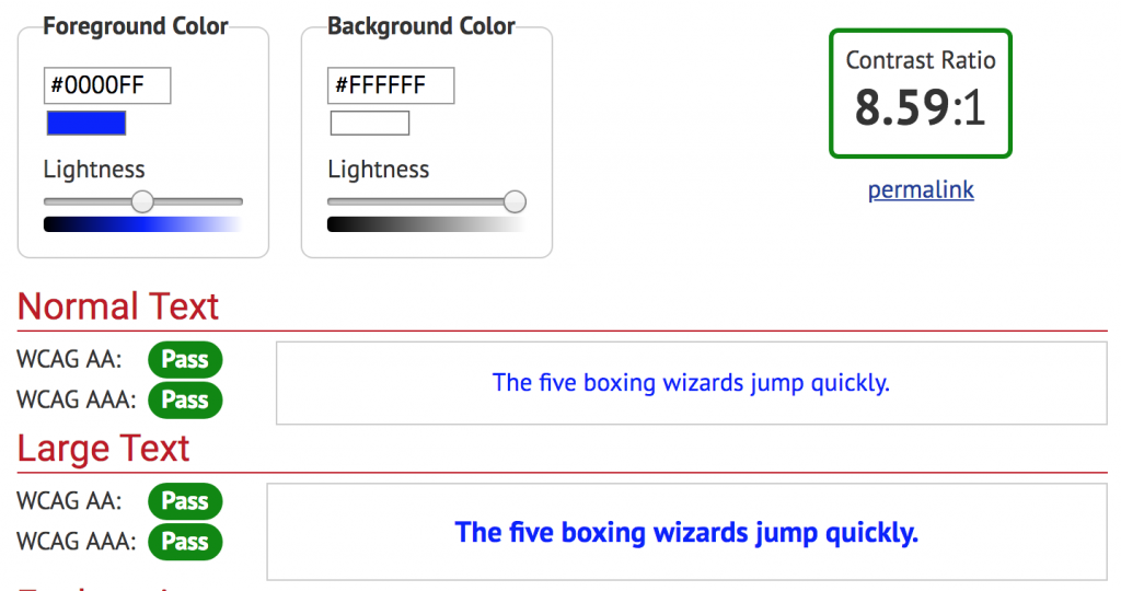 Example contrast ratio pass