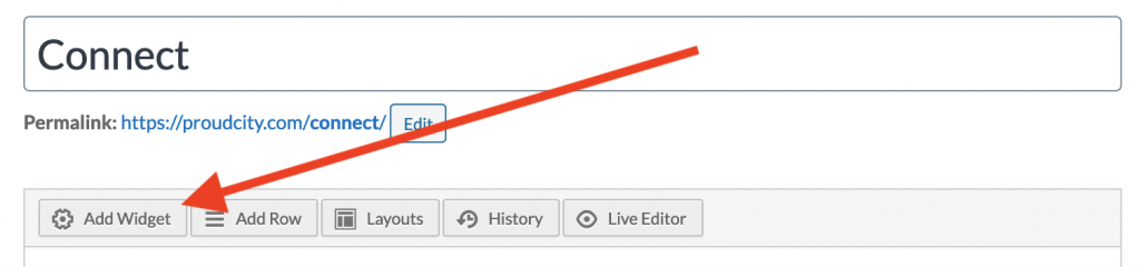 Select ‘Add Widget’ option in Pagebuilder mode