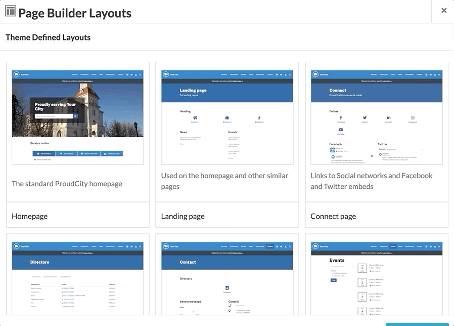 Pre-built page layouts