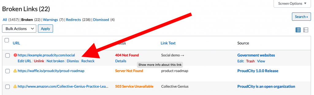 Before: ProudCity broken link checker