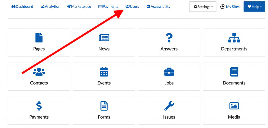 ‘Users’ tab in ProudCity Dashboard