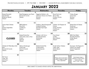 January 2022 Senior Center Menu