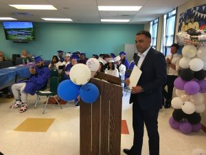 Mayor Garcia speaking at graduation