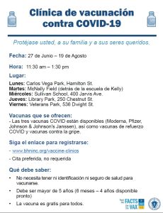 Flyer for Covid-19 clinic at parks - Spanish