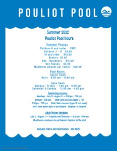 Pouliot Pool Hours Summer 2022