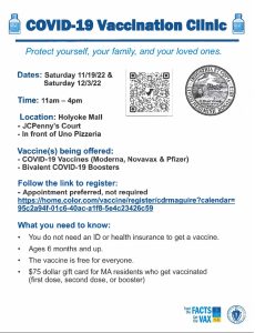 Covid-19 Vaccine Clinic Holyoke Mall 11-19-22, 12-3-22