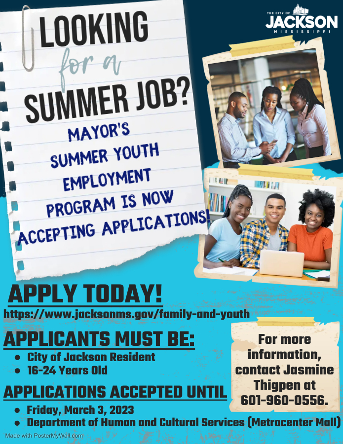 Applications open for Mayor's Summer Youth Employment Program Jackson, MS