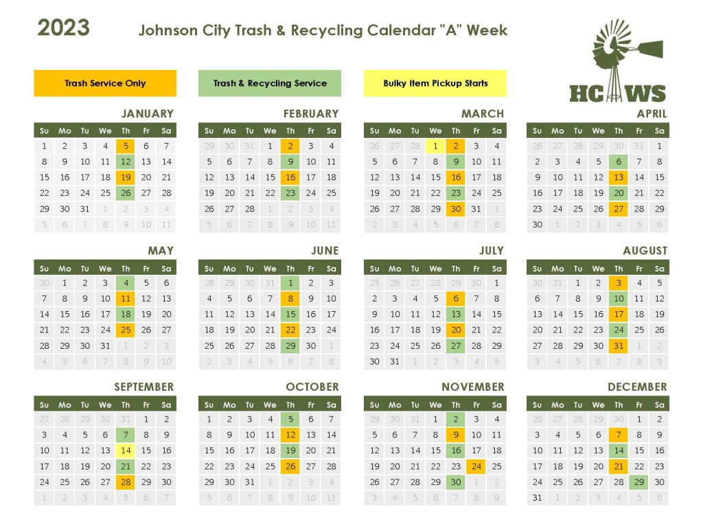 Johnson City Calendar A Week