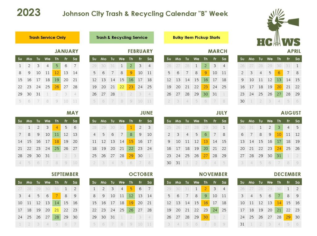 Johnson City Calendar B Week
