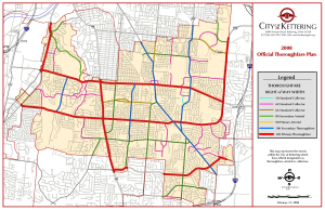 Shows the main roads and the right of way width.