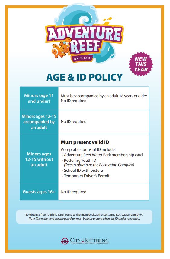 Age and ID policy (12-15 year olds need an adult companion)