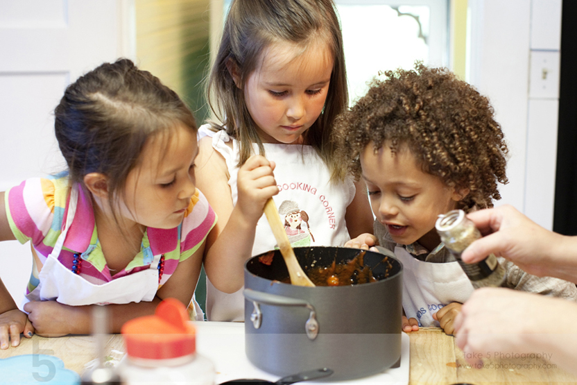 Helping to Cook with Play Food in the Kitchen