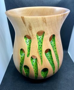 wooden vase with green