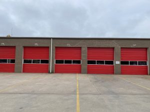 Fire department building red bay doors