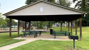 Picnic Tables under a covered shelter