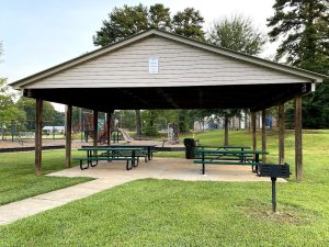 Picnic Tables under a covered shelter