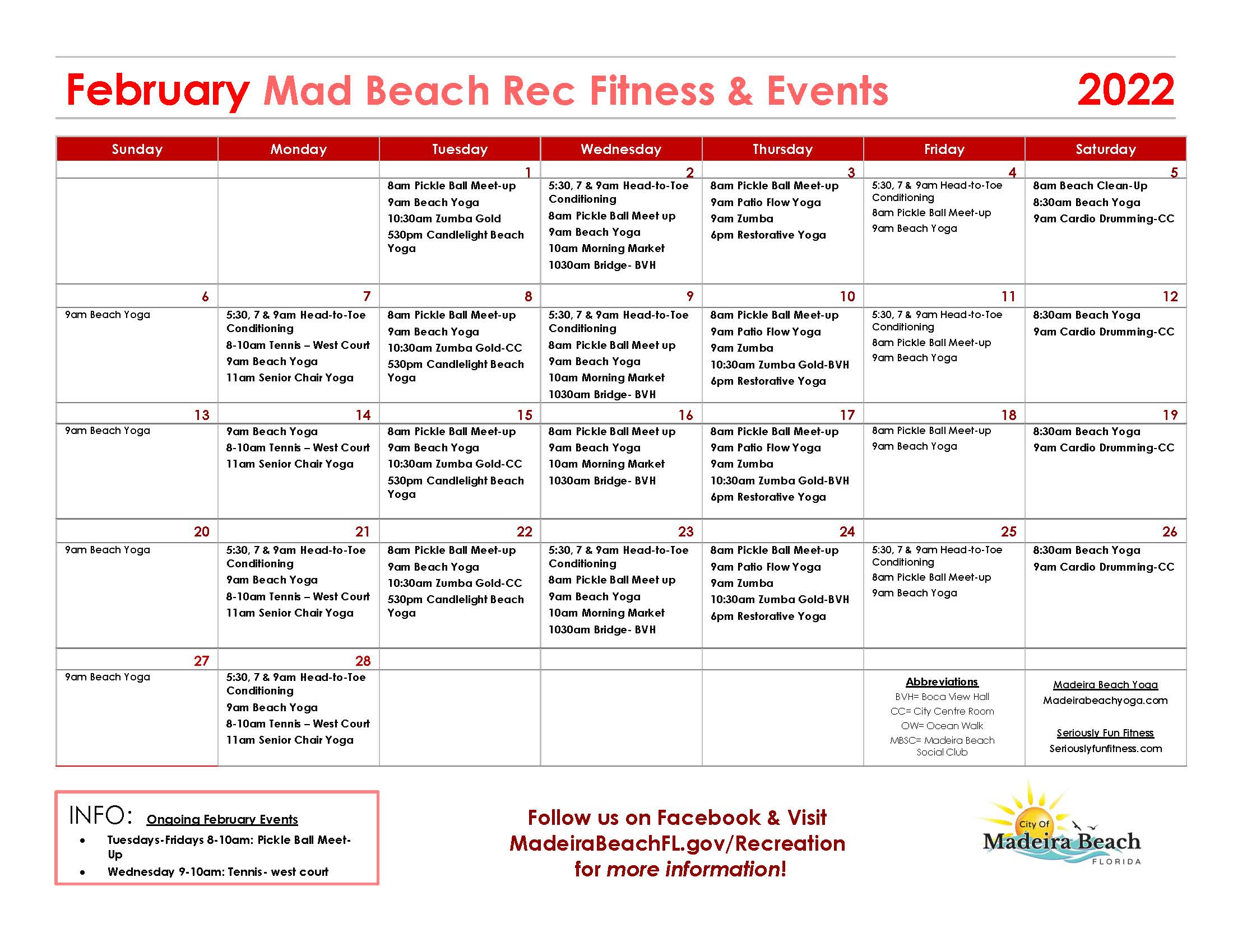 Mad Beach Rec Fitness February 22 - Madeira Beach, FL