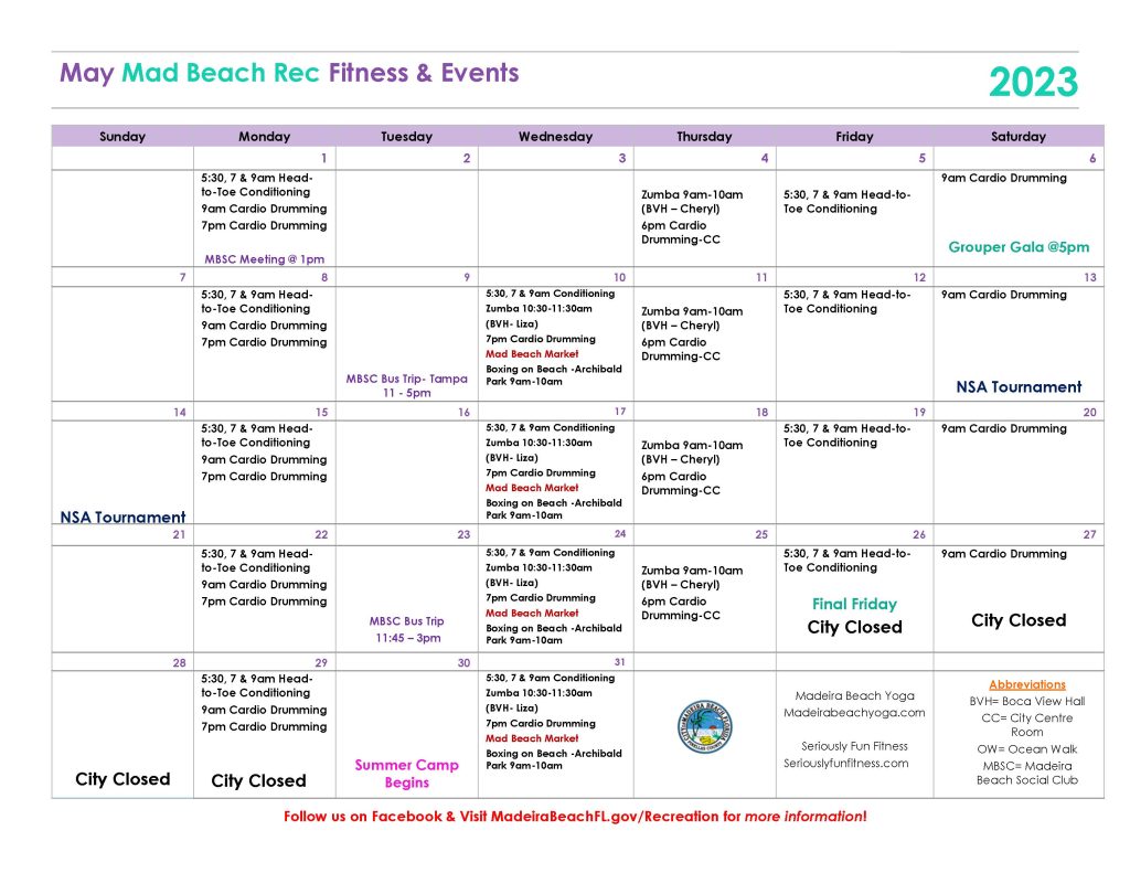 Fitness Calendar – May. 2023