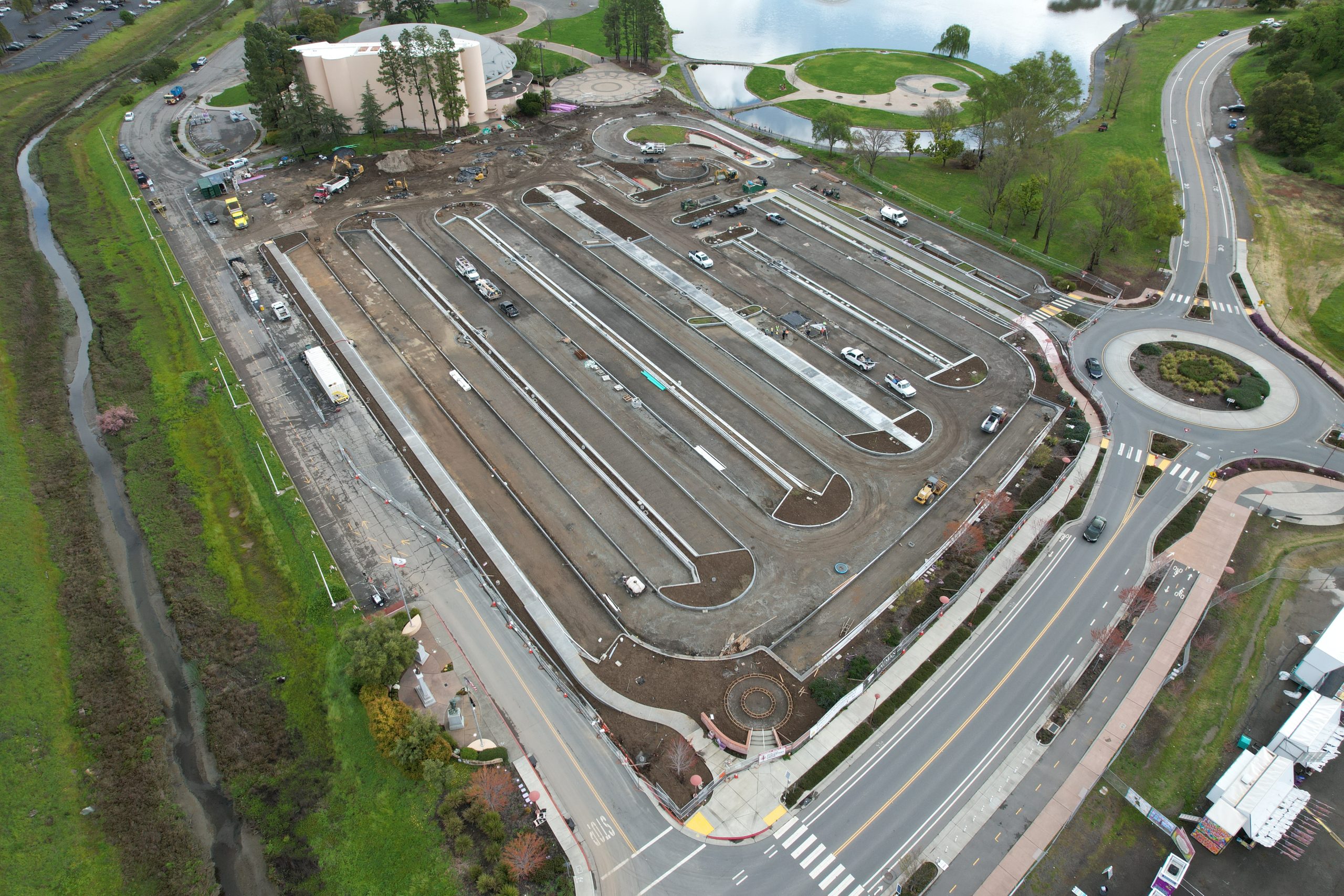 Aerial photo of VMA Parking Lot & North Campus Project progress dated January 6, 2024.