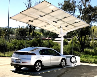 Electric car charging at a station