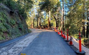 Paved Fairfax Bolinas Road, shoulder work still remaining to be done.