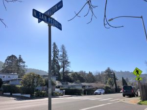 The intersection of North San Pedro Drive and Washington Avenue in the Santa Venetia area.