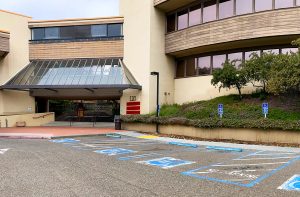 View of entrance to 120 Redwood, a Health & Human Services facility.