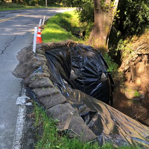 A view of the slide repair project site on Lucas Valley Road near milepost 3.92, approximately half a mile west of Westgate Drive in unincorporated San Rafael.