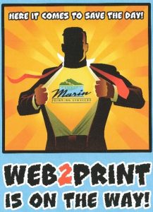 The web2print logo featuring an outline of a man doing the Superman stance.