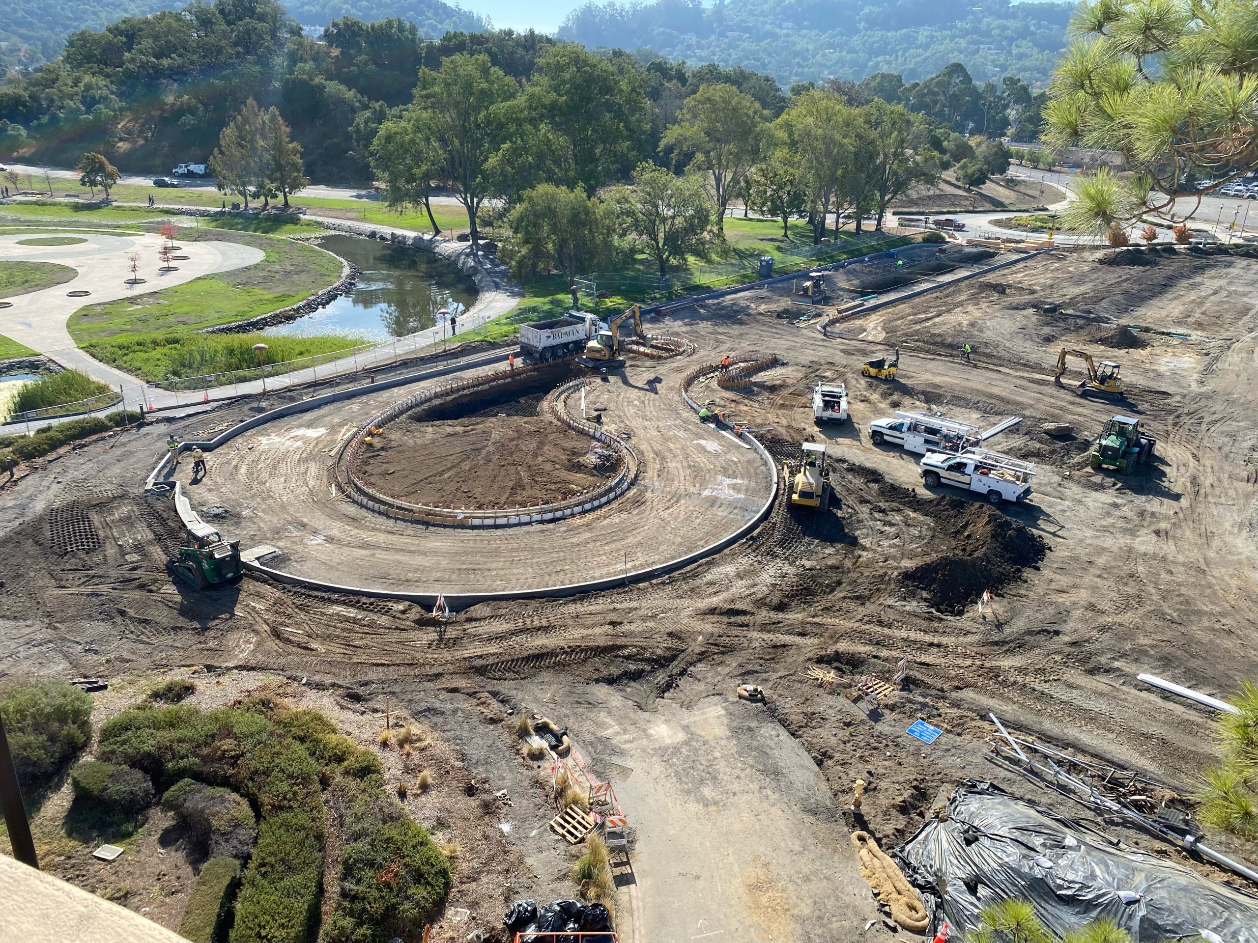 Aerial view after the demolition of concrete at the Veterans Memorial Auditorium parking lot.