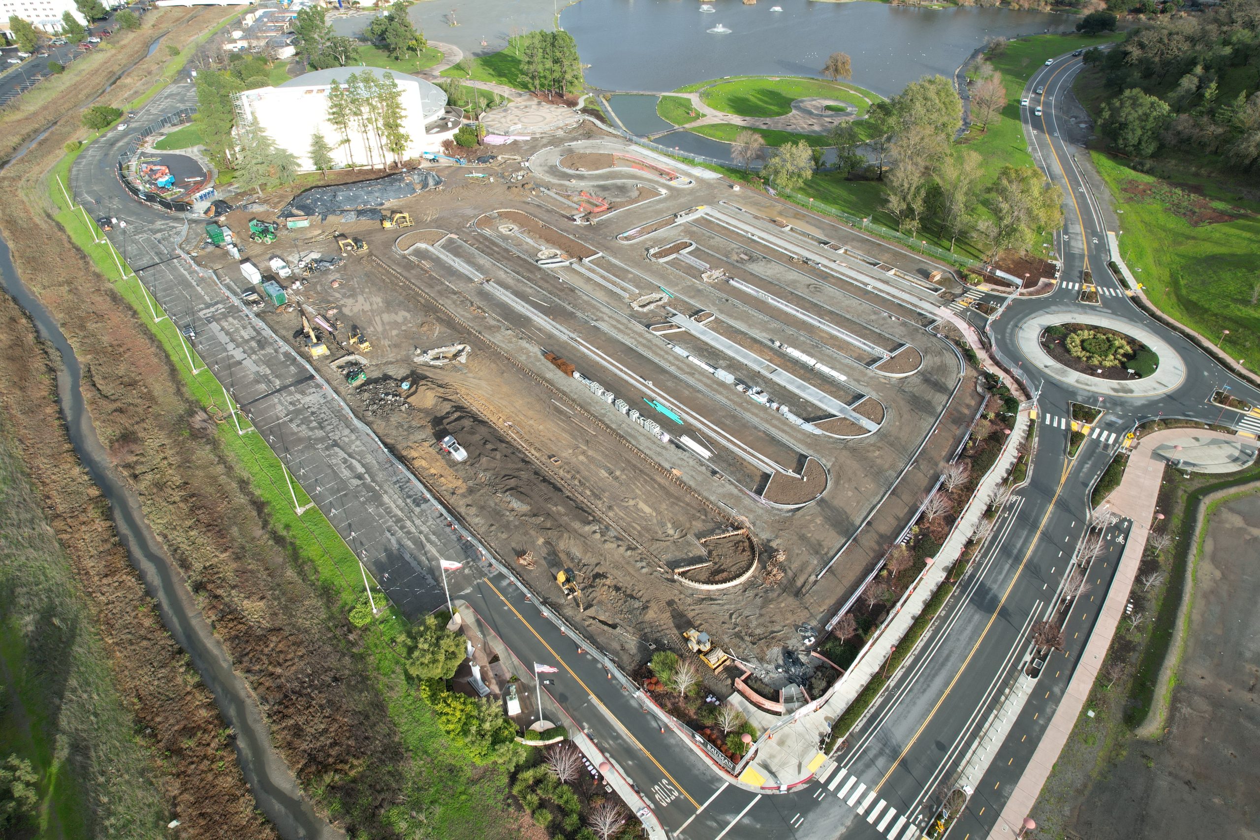 Aerial photo of VMA Parking Lot & North Campus Project progress dated January 6, 2024.