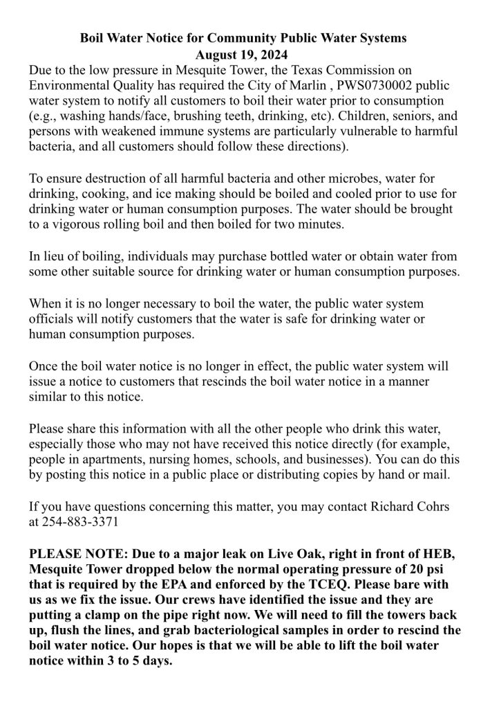 Boil water notice 8.19.24