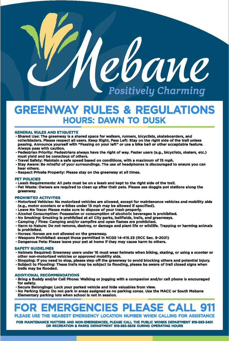 Mebane Greenway Rules Greenway Rules