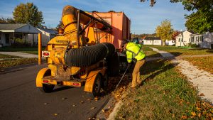 Public Works crews perform leaf pickup Fall 2024.