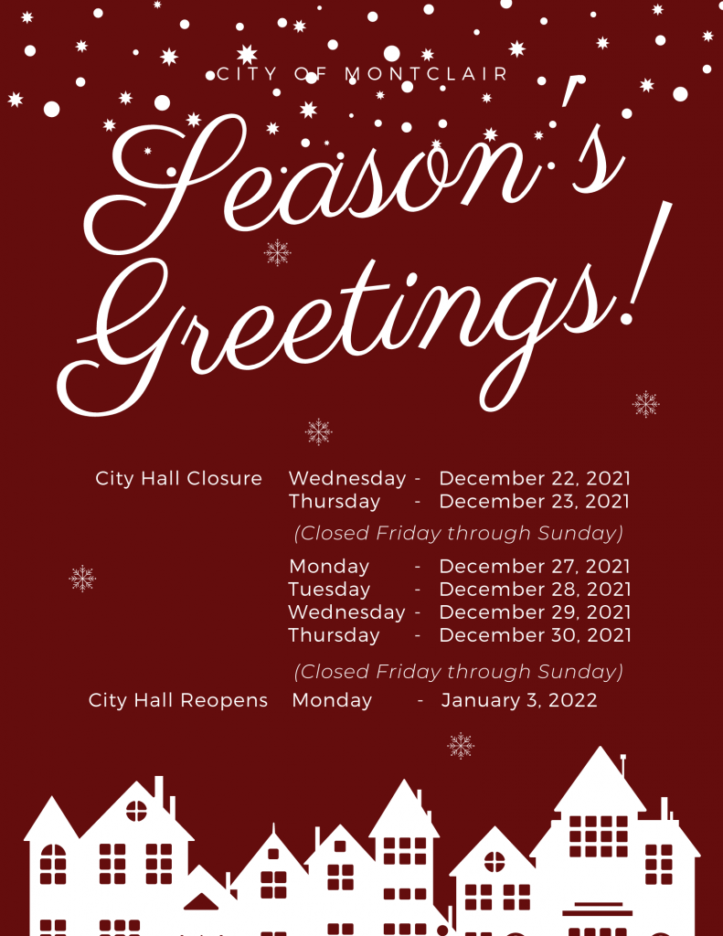 Notice City Hall Holiday Closure Montclair CA