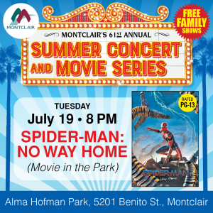 July 19, 2022 Movie in the Park featuring Spider-man: no way home