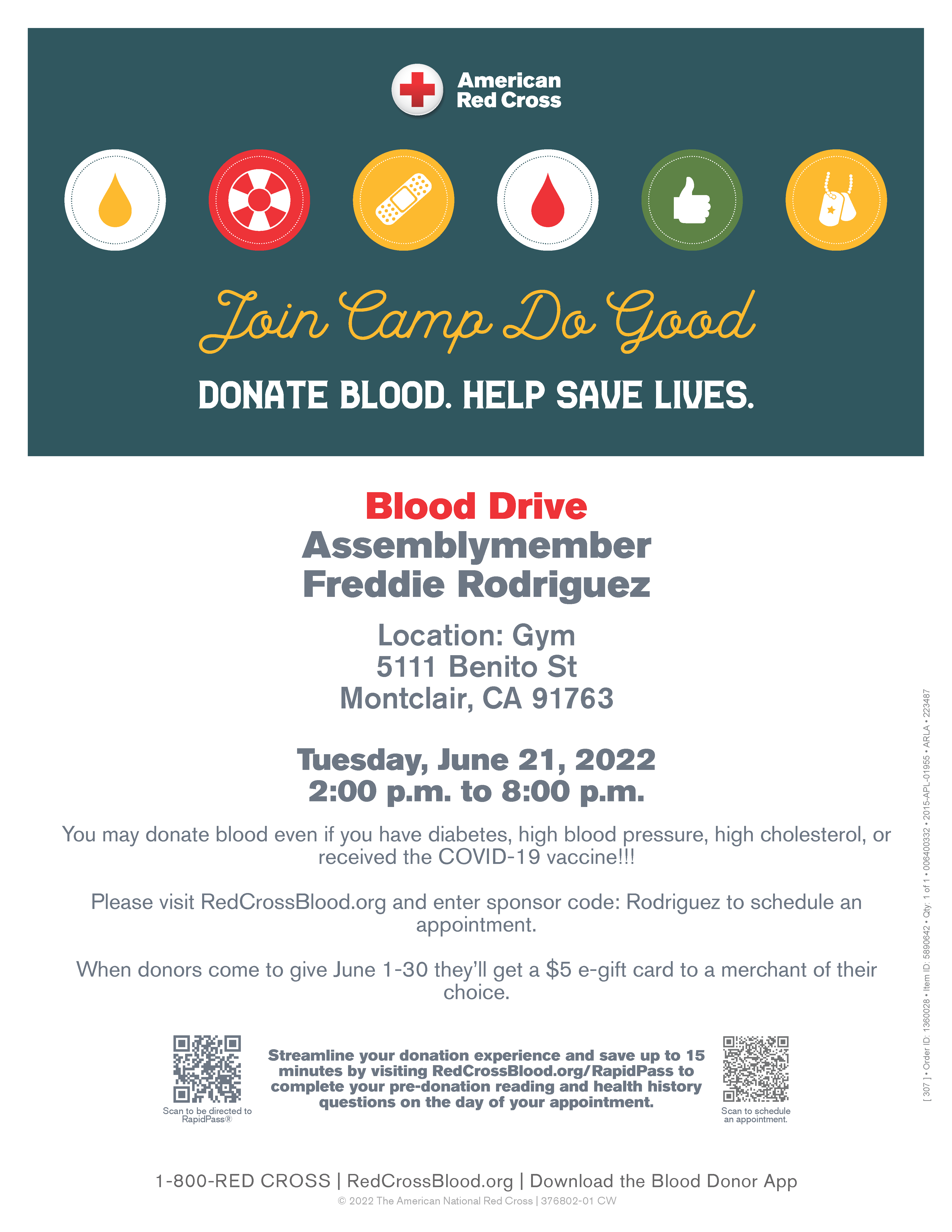 Blood Drive supported by Assemblymember Freddie Rodriguez 