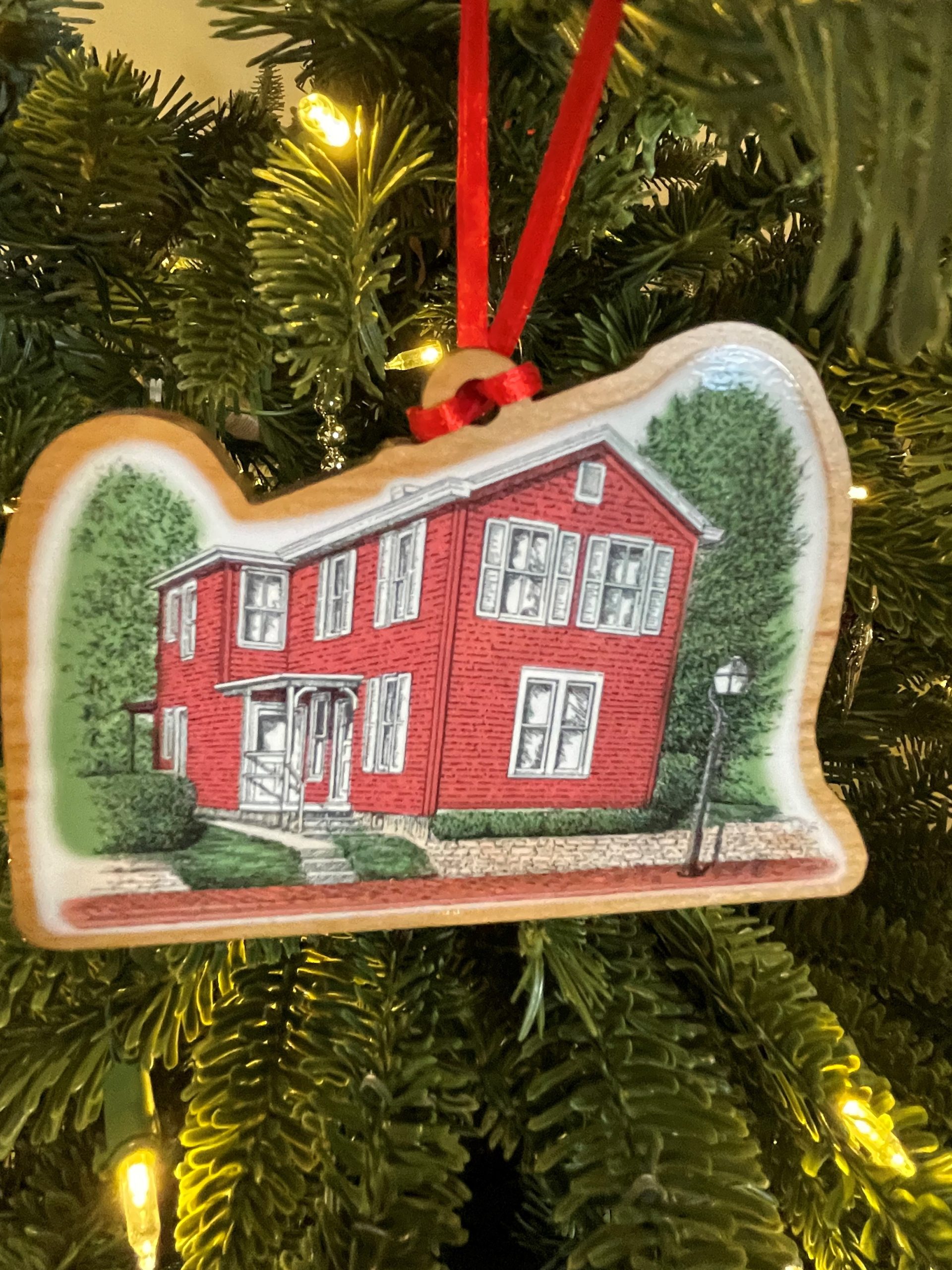 House shaped christmas tree ornament