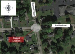 Overhead view of Pfeiffer-Deerfield Roundabout Location