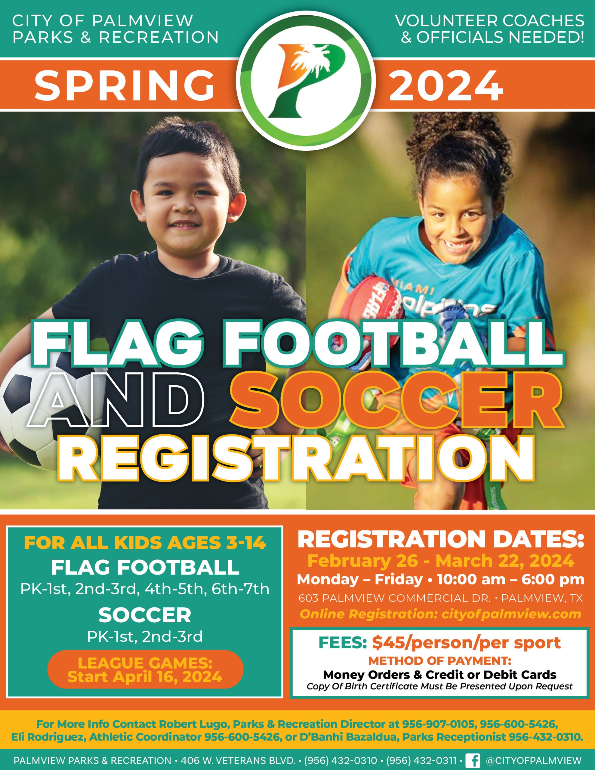Flag football and soccer registration flyer